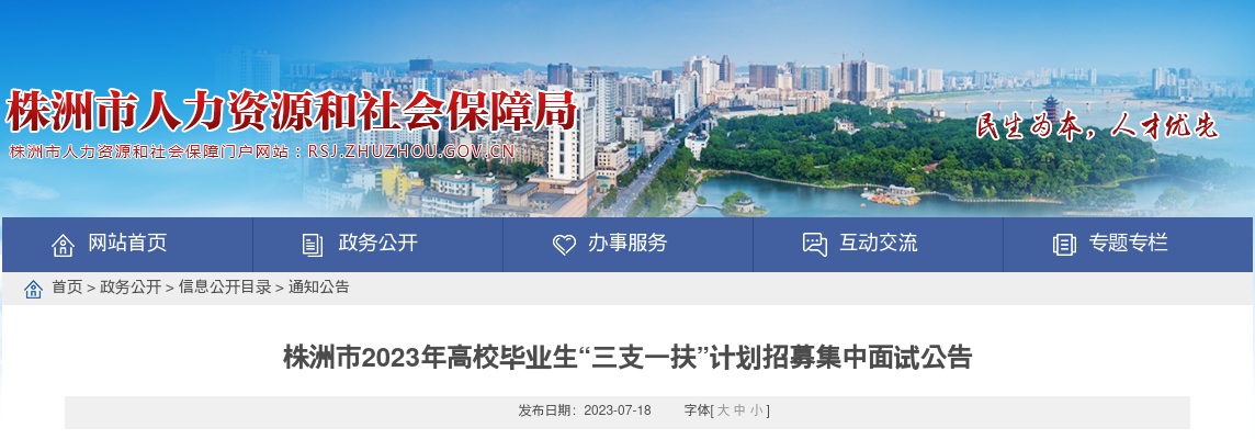 2023湖南株洲市高校毕业生“三支一扶”计划招募面试公告 图片